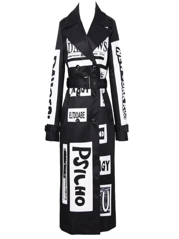 BELTED GRAPHIC TRENCH COAT